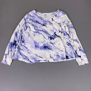 EVRI Everyday Top Tee Women's 1X Purple White Marble Tie Dye Long Sleeve V-Neck